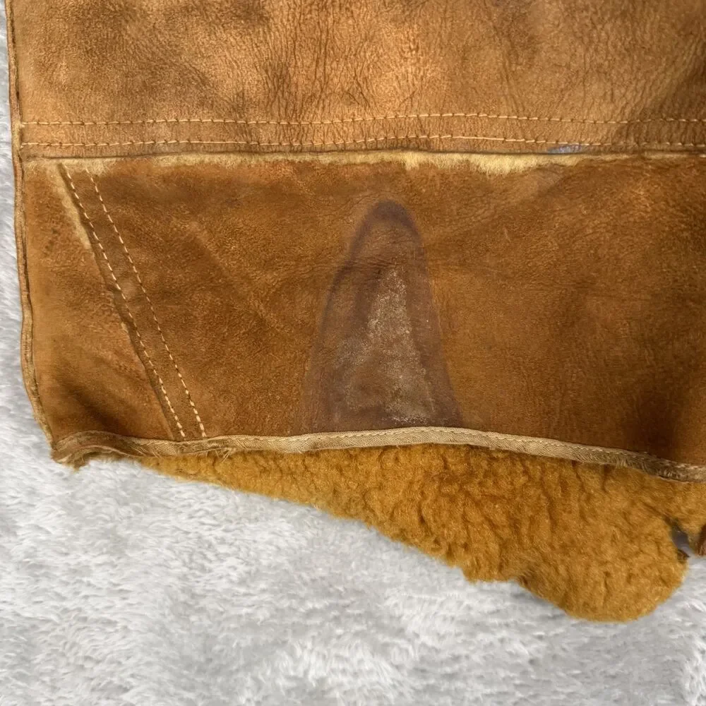Vintage 1930s Leather Vest Men 38 Shearling Lined USA Talon Zip Brown Western